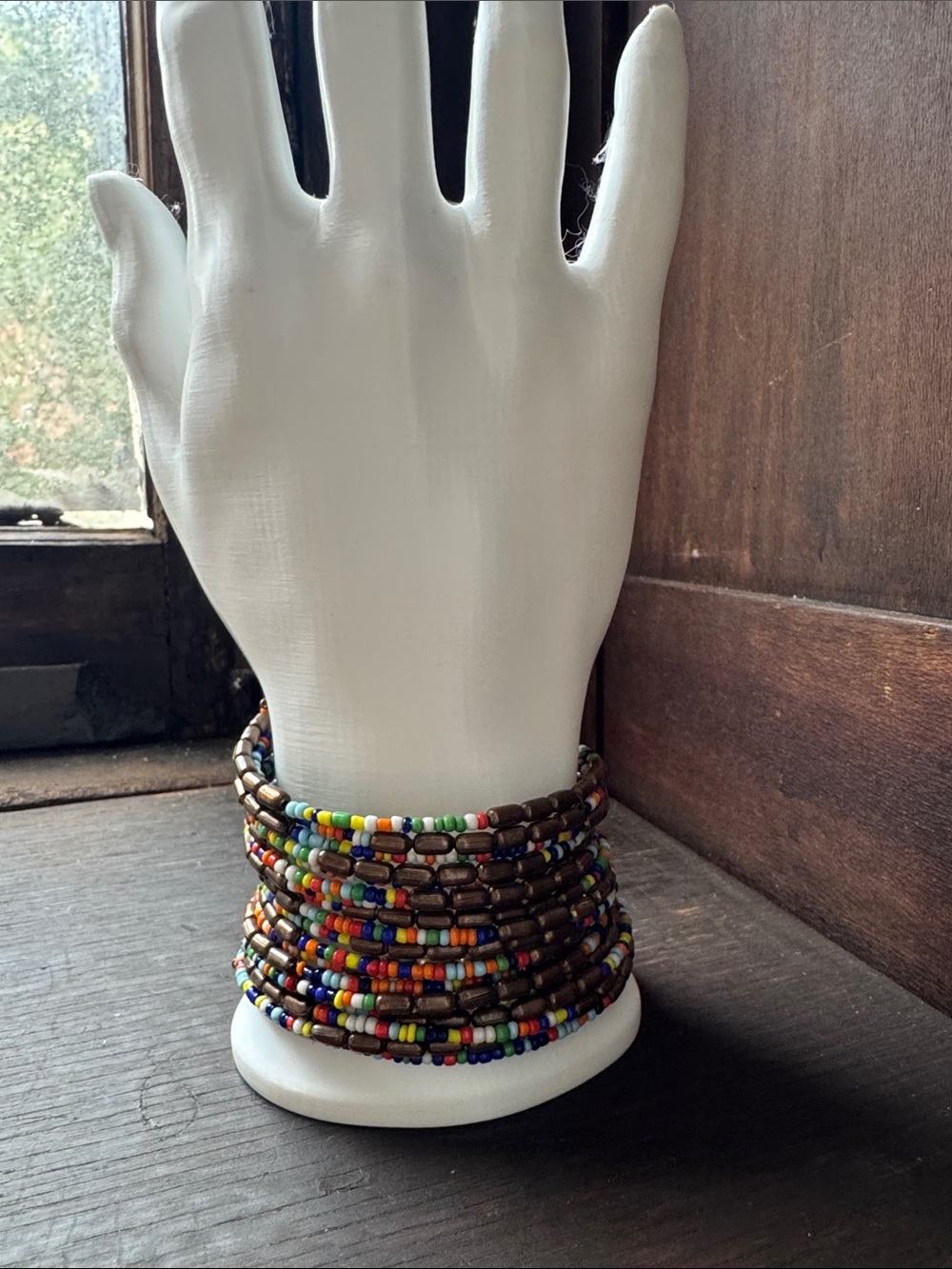 Boho Multicolor Beaded Cuff Bracelet 2’ wide Statement Handmade Indian Festival